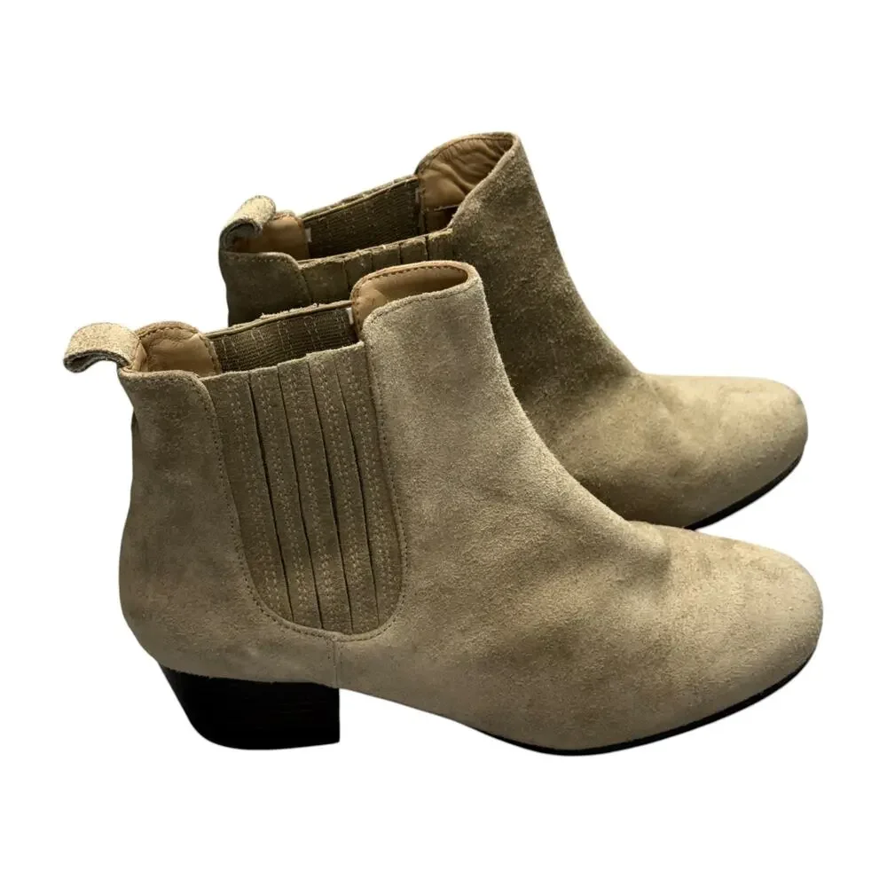 Array Womens Tan Suede Chelsea Ankle Boots Block Heel Size 10.5 - Picture 6 of 7